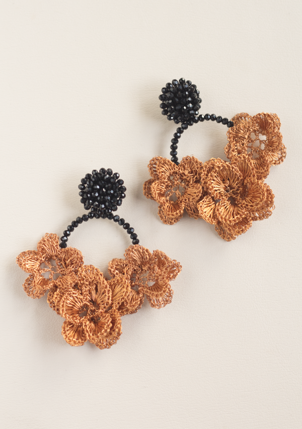 Handmade Black Triple Flower Earrings