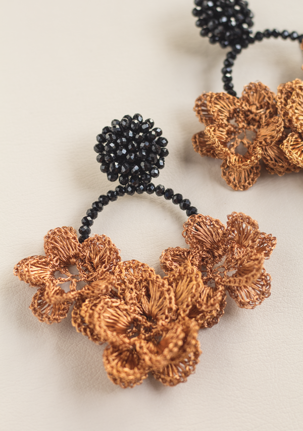 Handmade Black Triple Flower Earrings