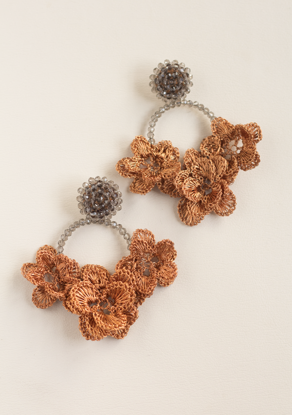 Handmade Grey Triple Flower Earrings