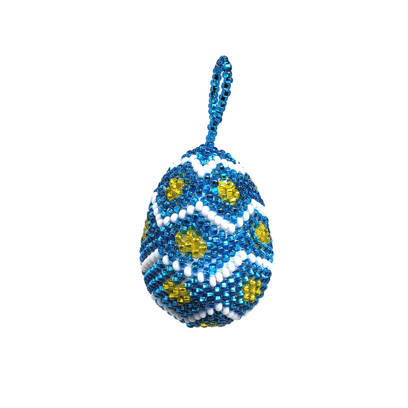 Beaded Easter Egg Ornament, Blue