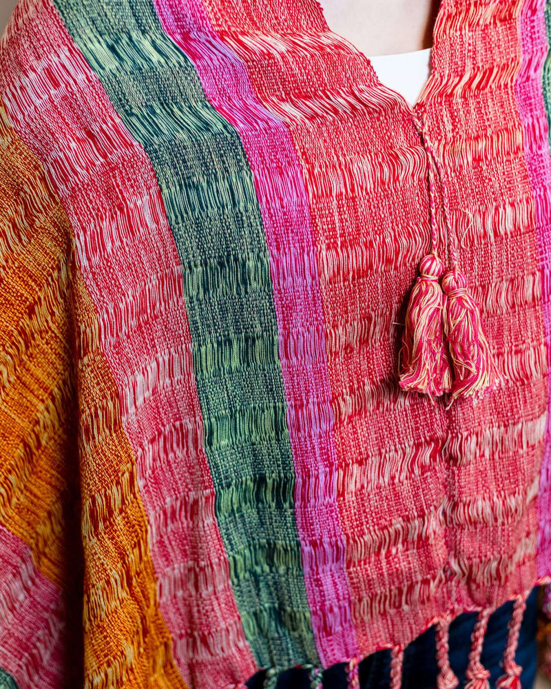 Red, Yellow, Light Green & Dark Green Cape Hand-Woven in Loom