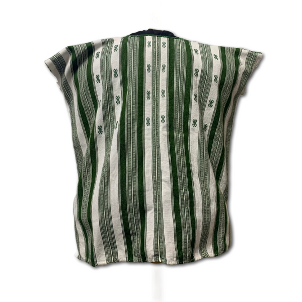 Green and White Cotton Huipil