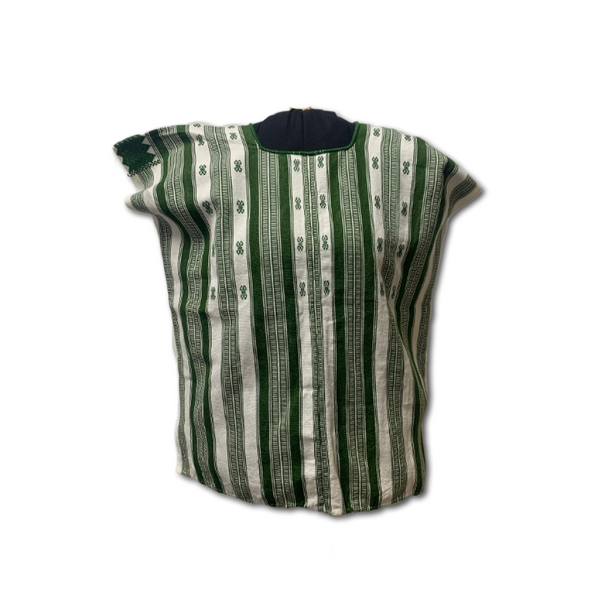 Green and White Cotton Huipil