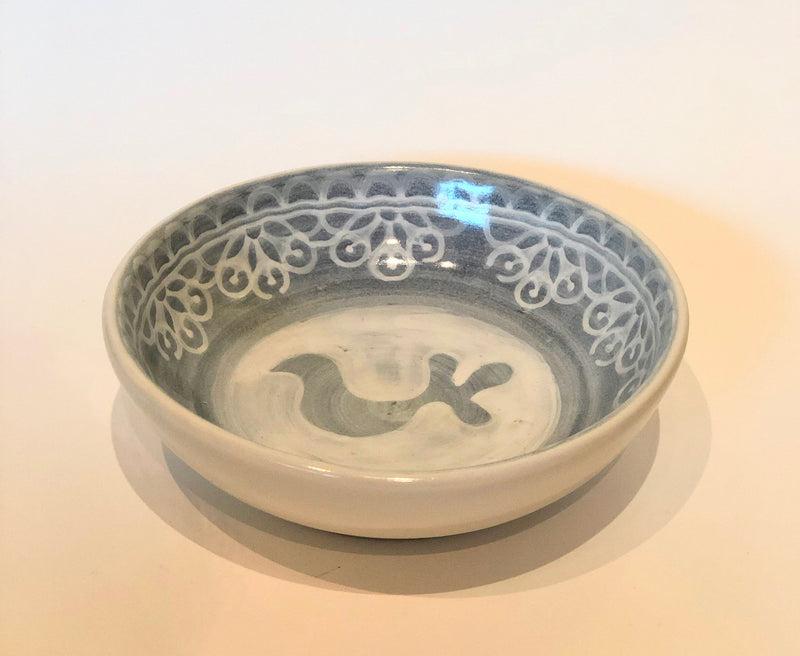 Hand Painted Stoneware Gray Coco Dessert Bowl