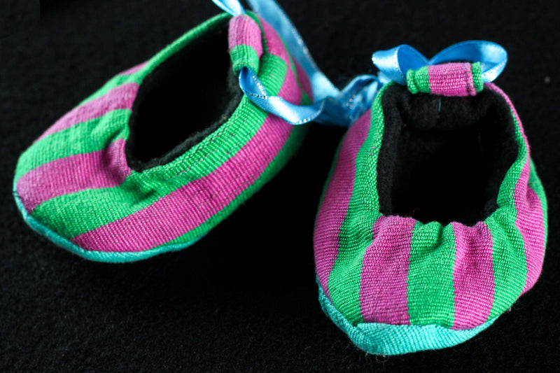 Pink & Green Baby Shoes Hand-Woven in Loom