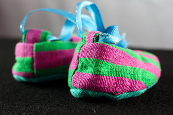 Pink & Green Baby Shoes Hand-Woven in Loom