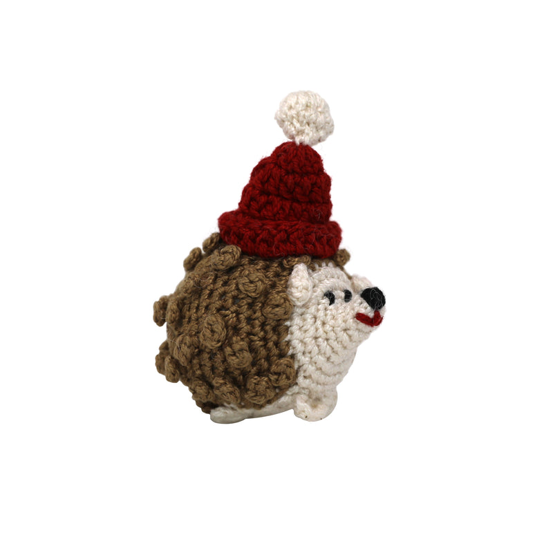 Crochet Hedgehog in Santa Hat Ornament