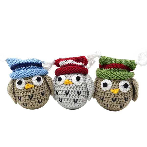 Crochet Owl Ornaments - Set of 3
