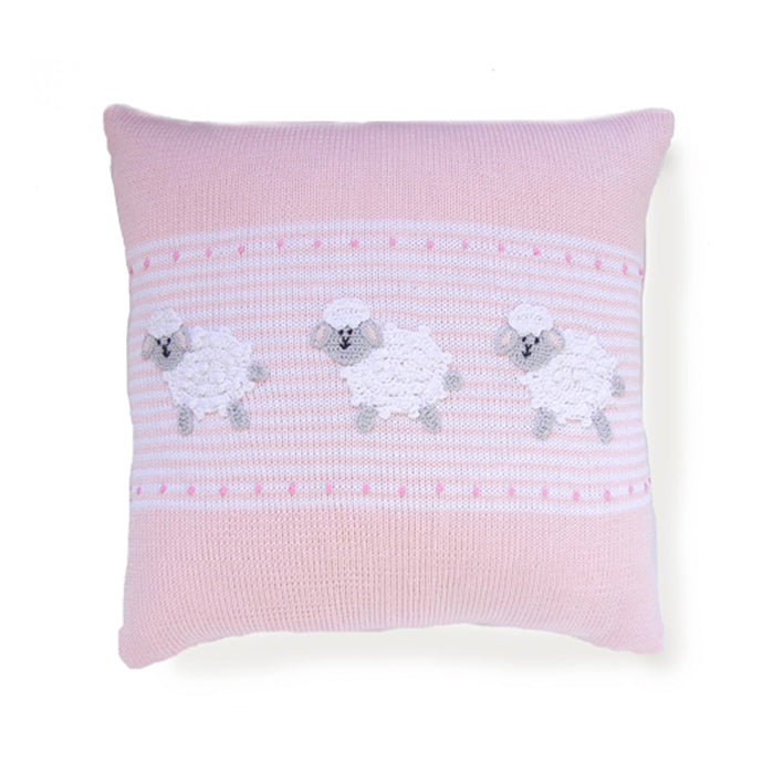 Hand Knitted Pink and White Lamb 14" Pillow