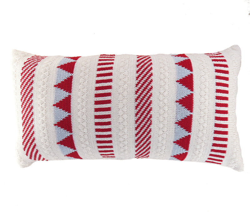 Multi-Pattern Striped Lumbar Pillow, Red/Ecru/Grey