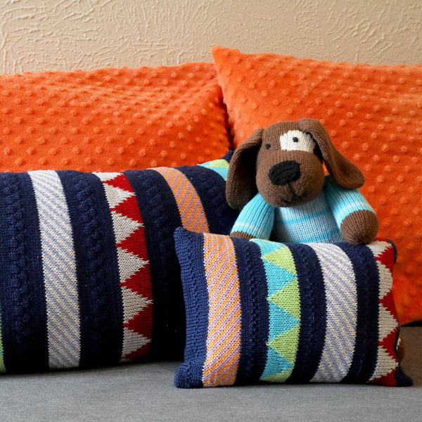 Hand Knitted Navy Mini Multi-Pattern Pillow