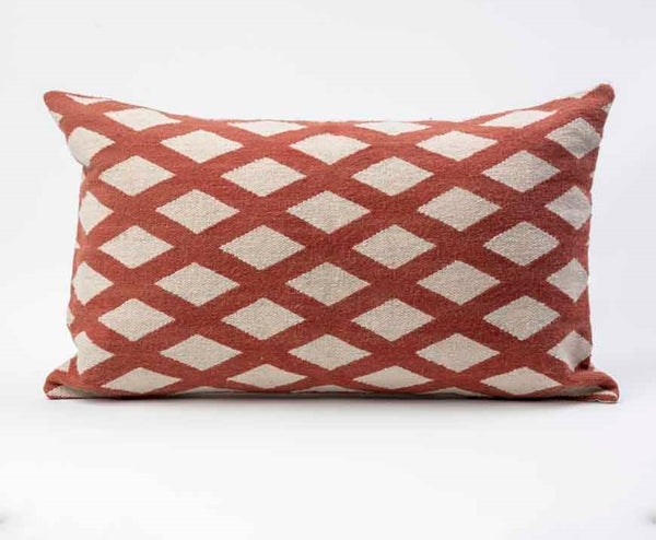 Wool Brick Pillow Cover Hand-Woven in a Treadle Loom in Ivory and Ocre