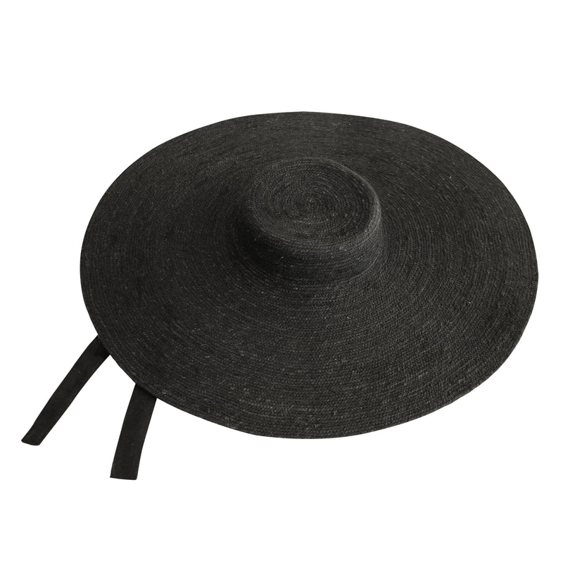 Lola Wide Brim Jute Straw Hat, in Black