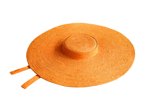 Lola Wide Brim Jute Straw Hat, in Orange