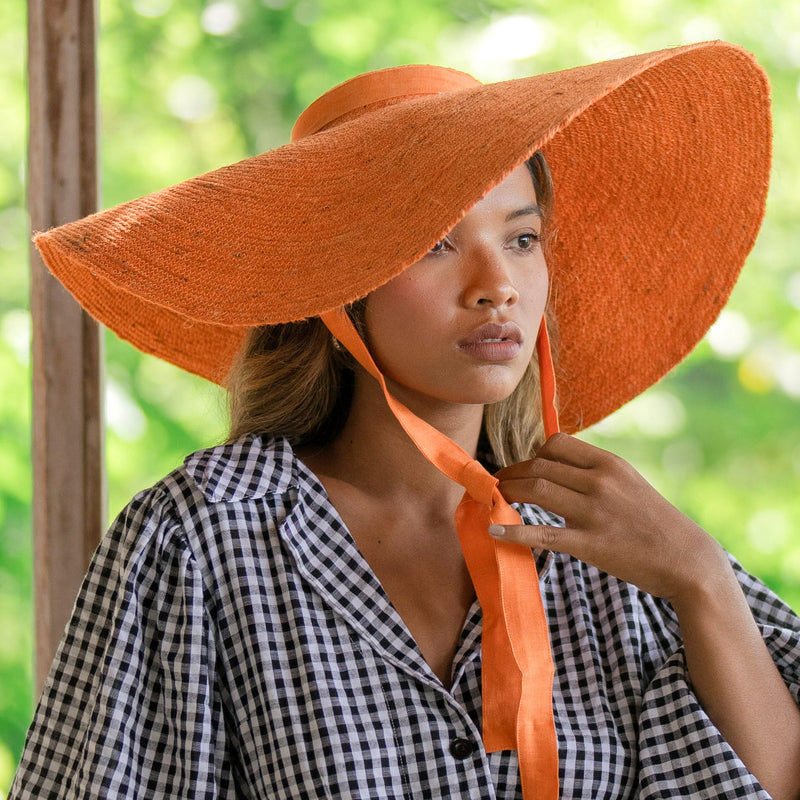 Lola Wide Brim Jute Straw Hat, in Orange