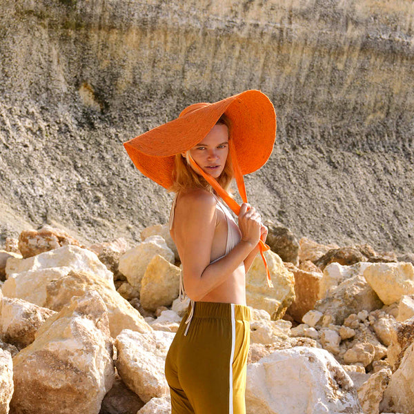 Lola Wide Brim Jute Straw Hat, in Orange