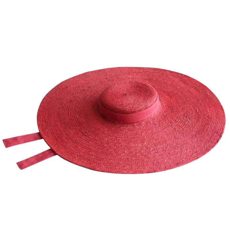 Lola Wide Brim Jute Straw Hat, in Red