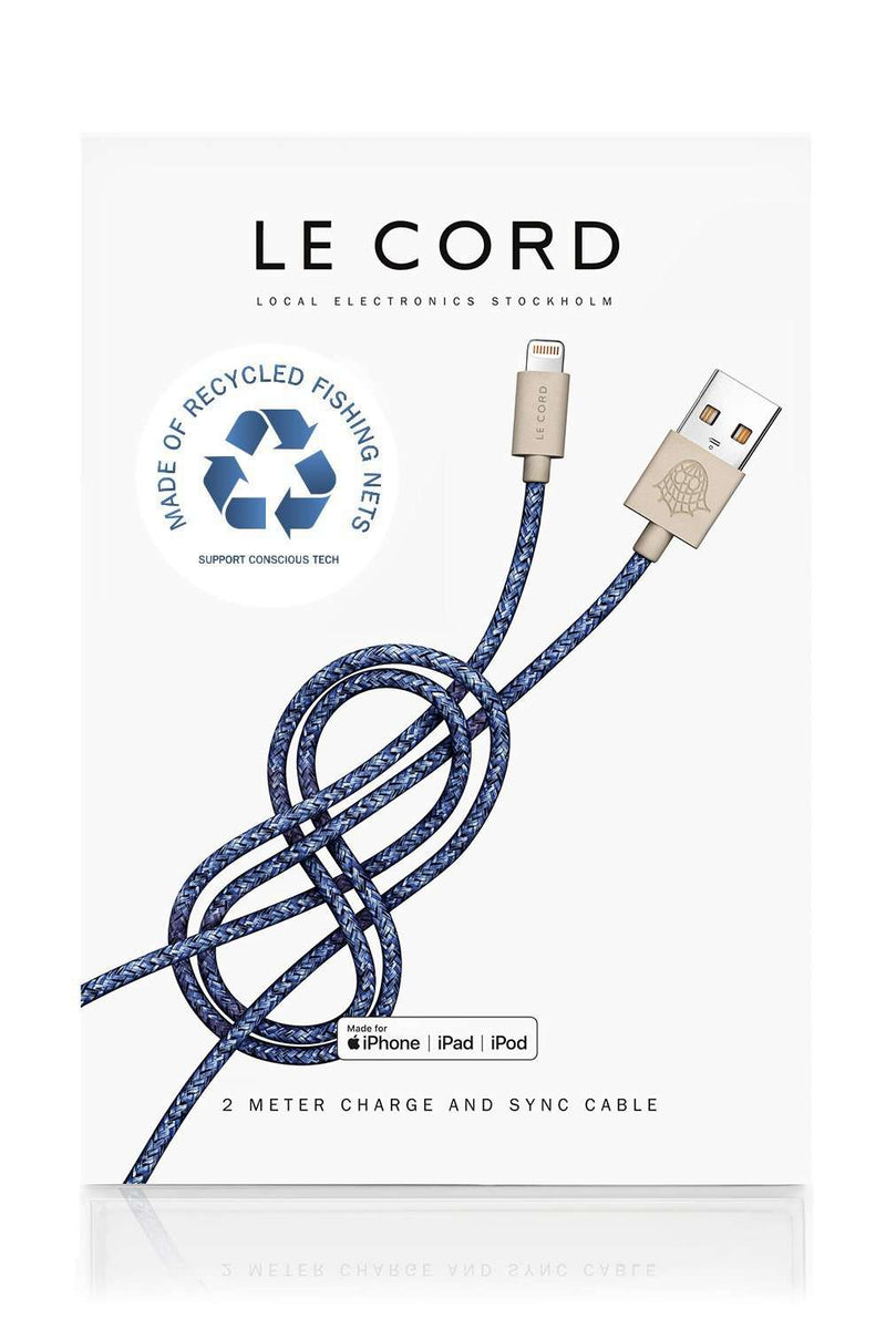 Bleu iPhone Lightning cable, Made of Recycled Fishing Nets