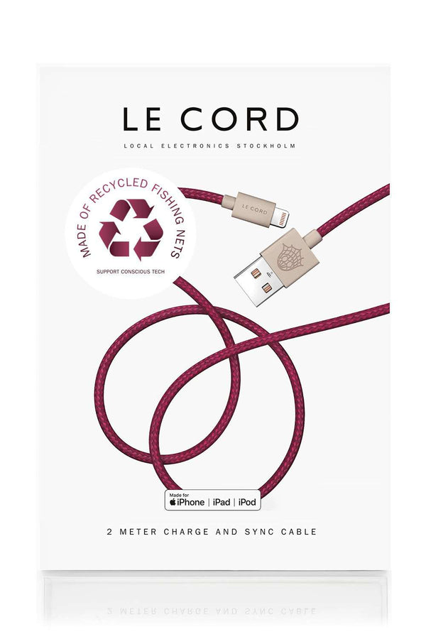 Plum iPhone Lightning cable, Made of Recycled Fishing Nets