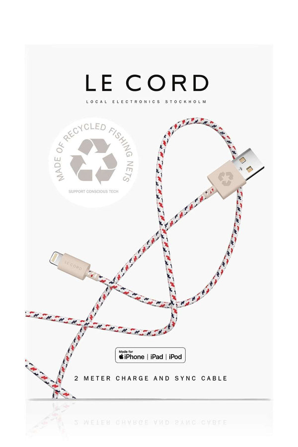 Spiral iPhone Lightning cable. 2 meter,  Made of Recycled Fishing Nets