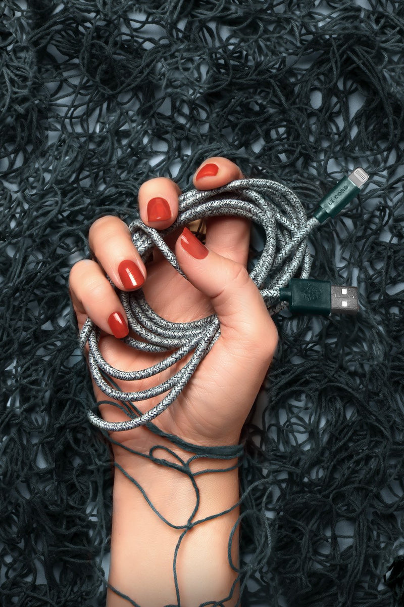 Green iPhone Lightning Cable, Made of Recycled Fishing Nets