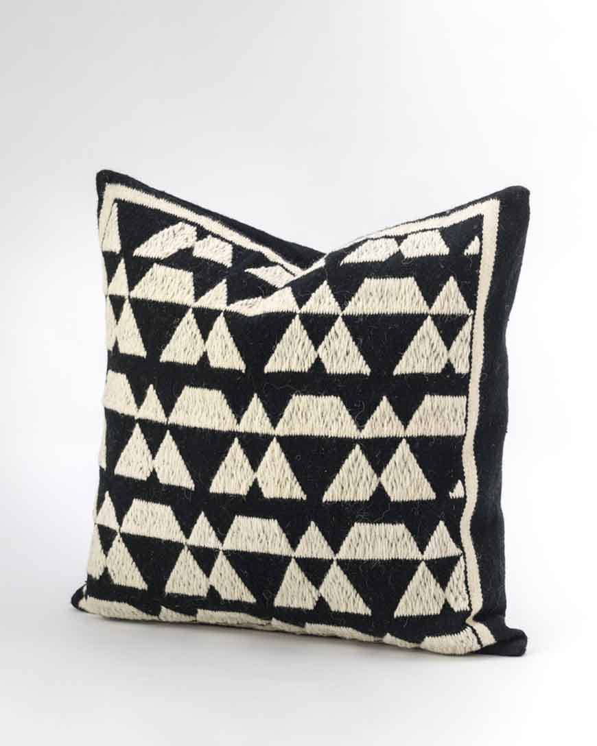 Wool Ivory Pillow Cover Hand-Woven in Ivory and Black