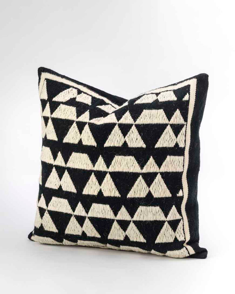 Wool Ivory Pillow Cover Hand-Woven in a Treadle Loom in Ivory and Black
