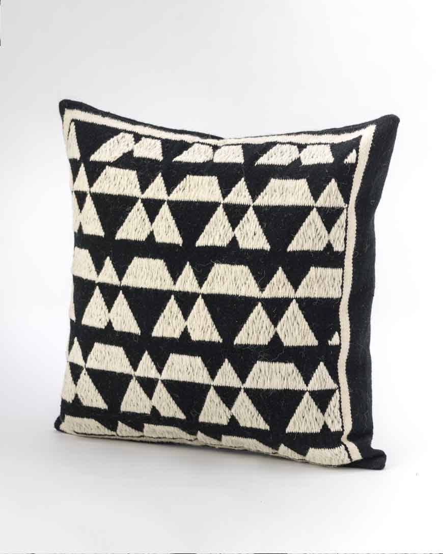 Wool Ivory Pillow Cover Hand-Woven in Ivory and Black