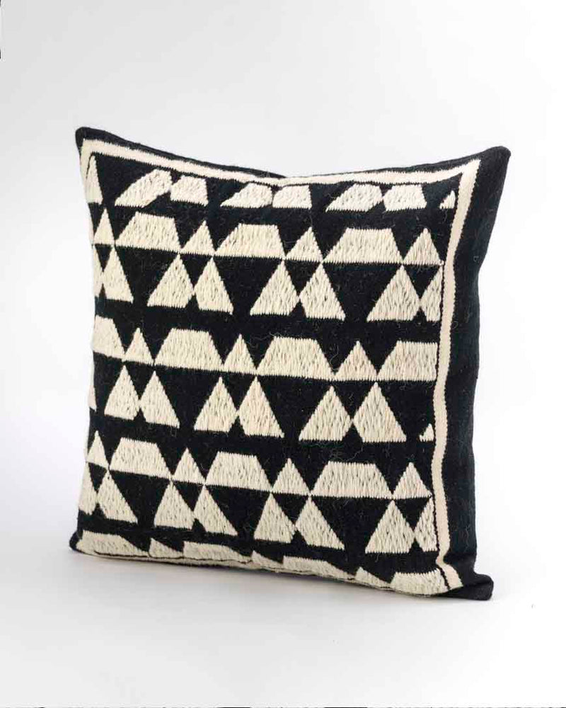 Wool Ivory Pillow Cover Hand-Woven in a Treadle Loom in Ivory and Black