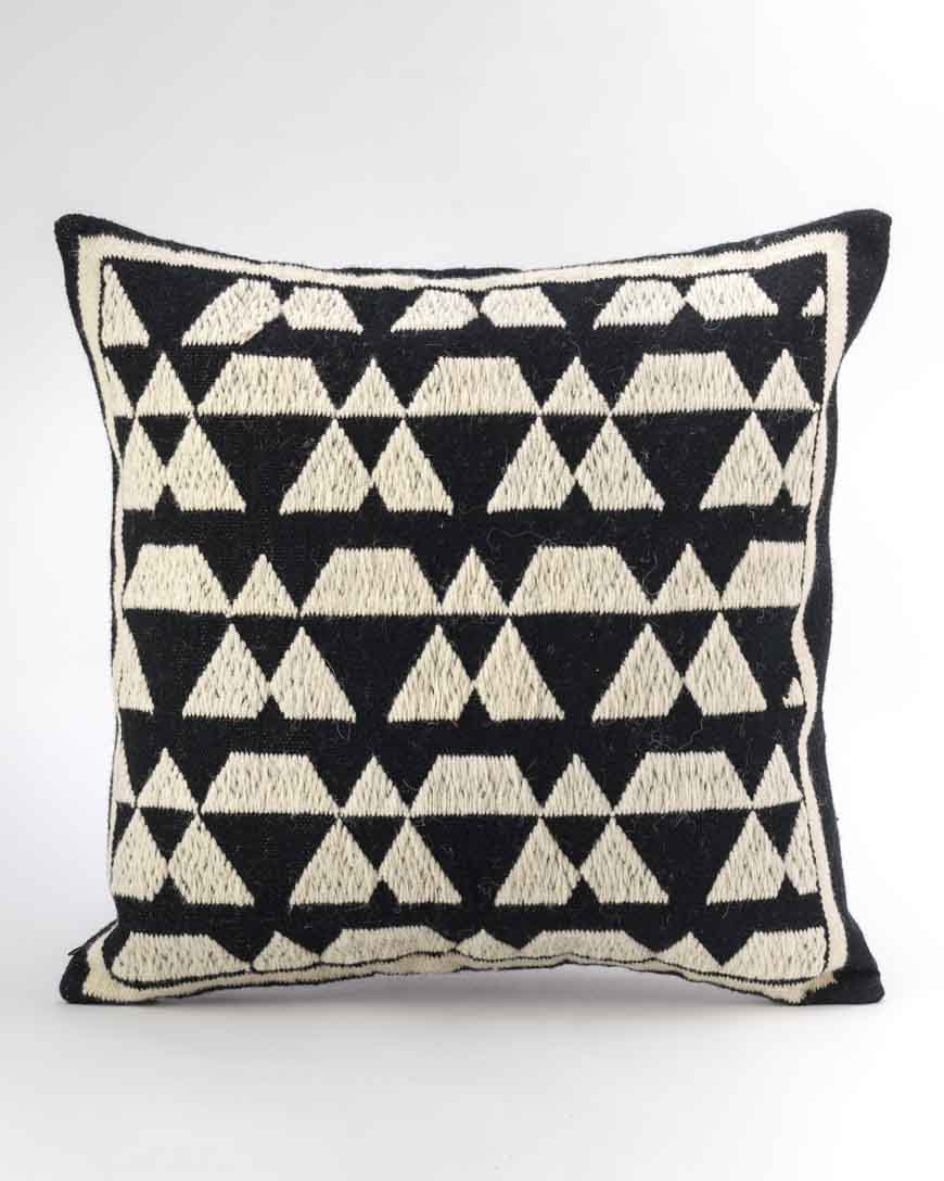 Wool Ivory Pillow Cover Hand-Woven in Ivory and Black
