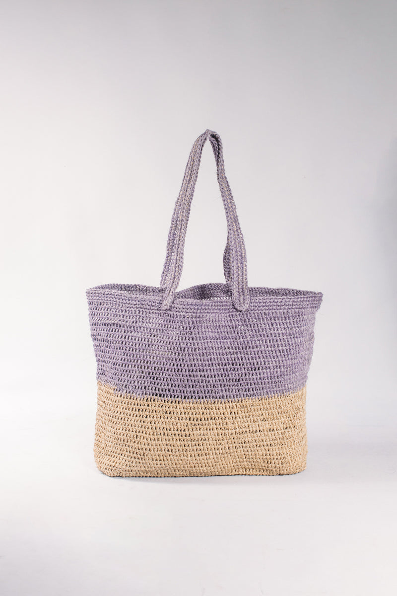 Two-Toned Tote Bag Hand Woven in Natural Fiber