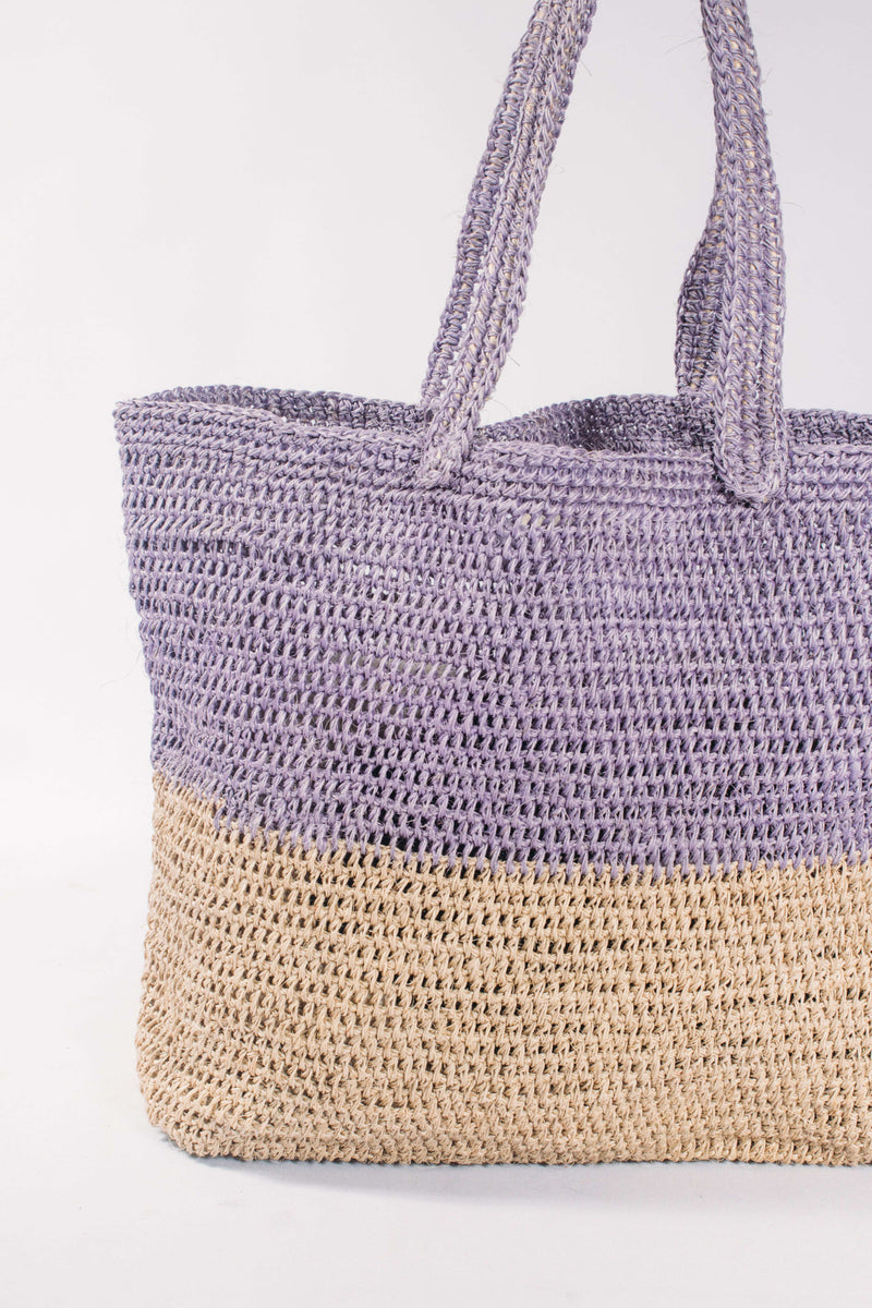 Two-Toned Tote Bag Hand Woven in Natural Fiber
