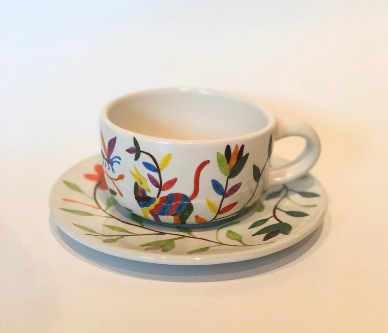 Hand Painted Stoneware Country Coffee Mug and Plate