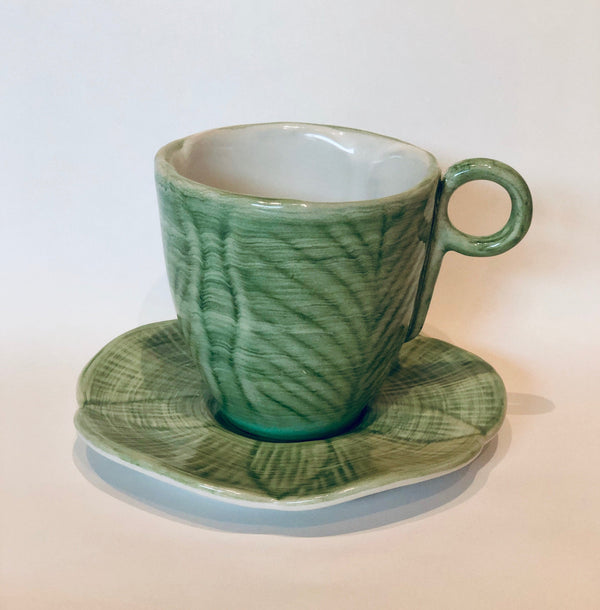 Hand Painted Stoneware Margaritas Green Coffee Mug and Plate