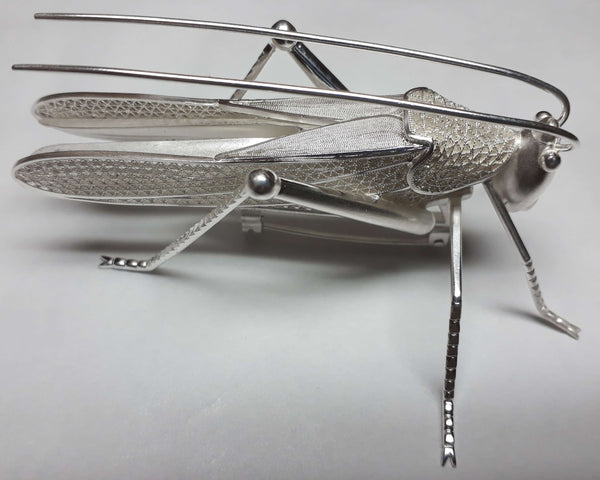 Grasshopper Filigree Brooch in Silver