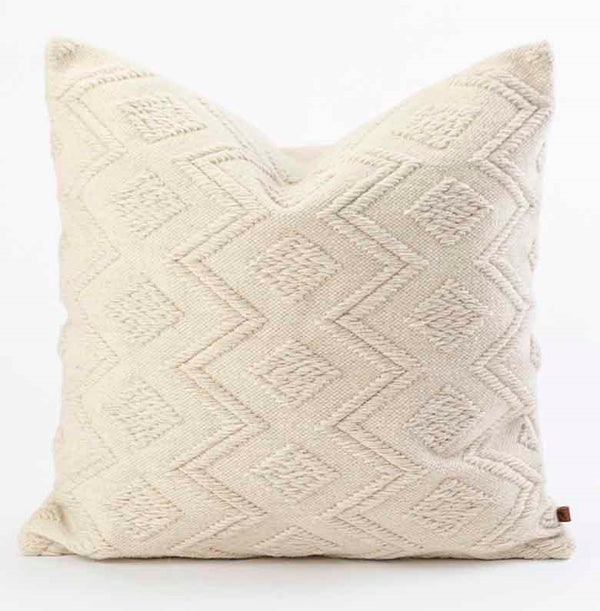 Wool Ivory Pillow Cover Hand-Woven in a Treadle Loom