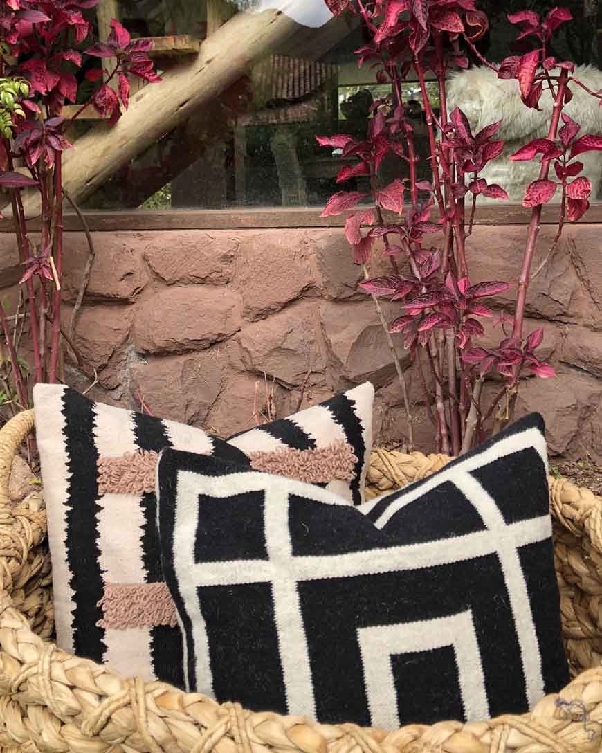 Wool Snow Pillow Cover in Ivory and Black