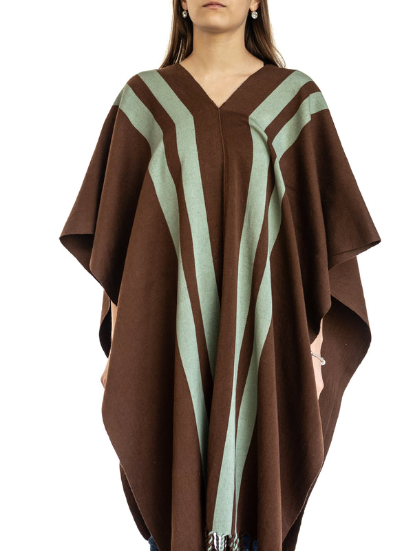 Brown & Blue Poncho Hand-Woven in Loom