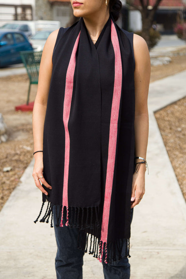 Black & Red Scarf Hand-Woven in Loom