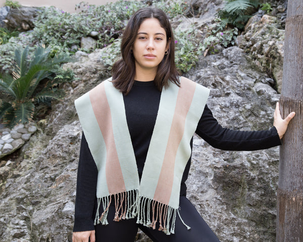 Blue and Brown Scarf Hand-Woven in Loom