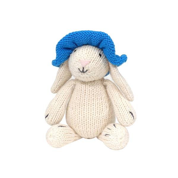White Bunny with Blue Sun Hat