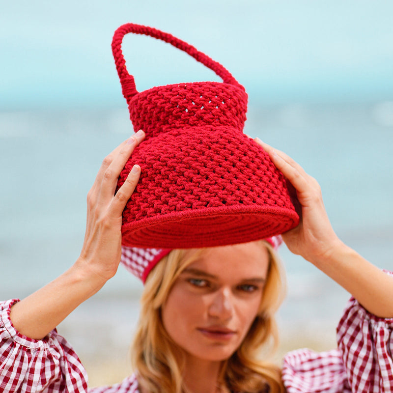 Petite Naga Macrame Bucket Bag, in Red