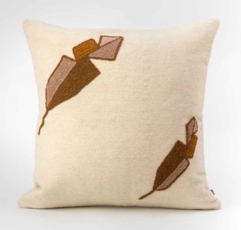Wool Feather Pillow Cover Hand-Woven in a Treadle Loom in Ivory, Brown, Beige and Flesh