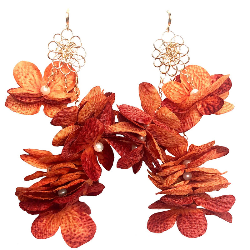 Handmade Designer Peri Orange Multi-Floral Earrings