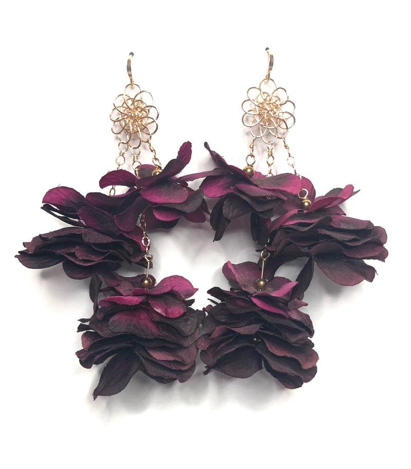 Handmade Designer Peri Plum Multi-Floral Earrings