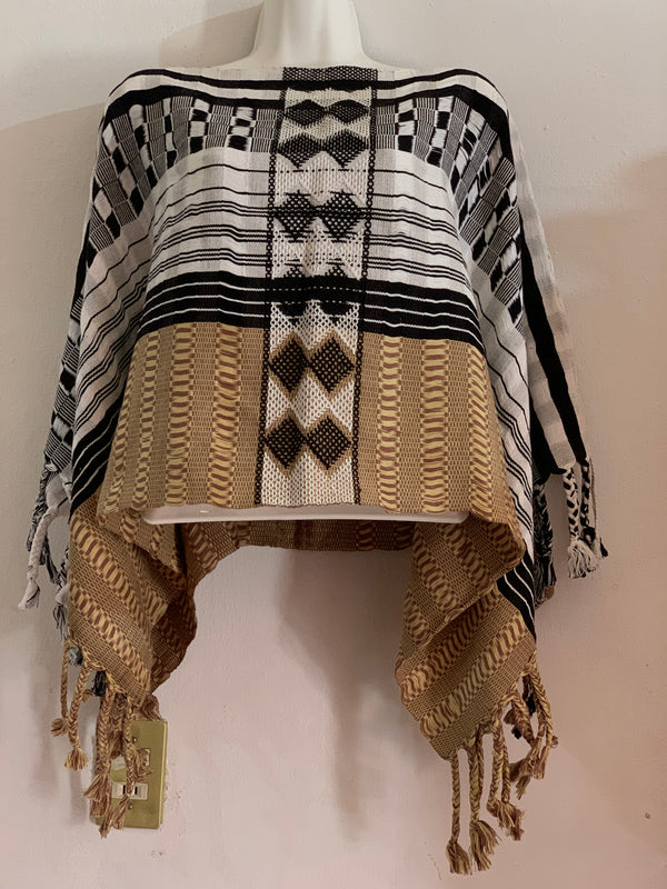 Fringed Poncho with Brocades