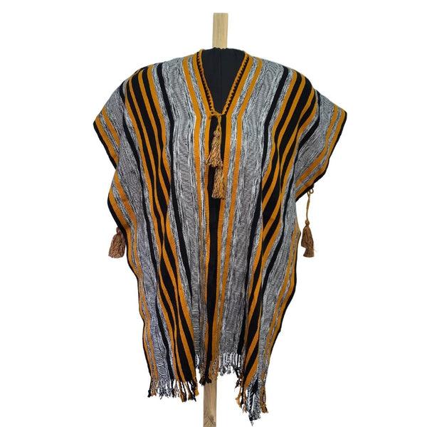Grey and Mustard Striped Poncho