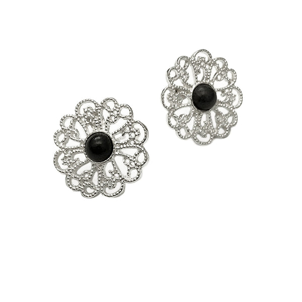 Silver Filigree Flower with Black Clay Pearl