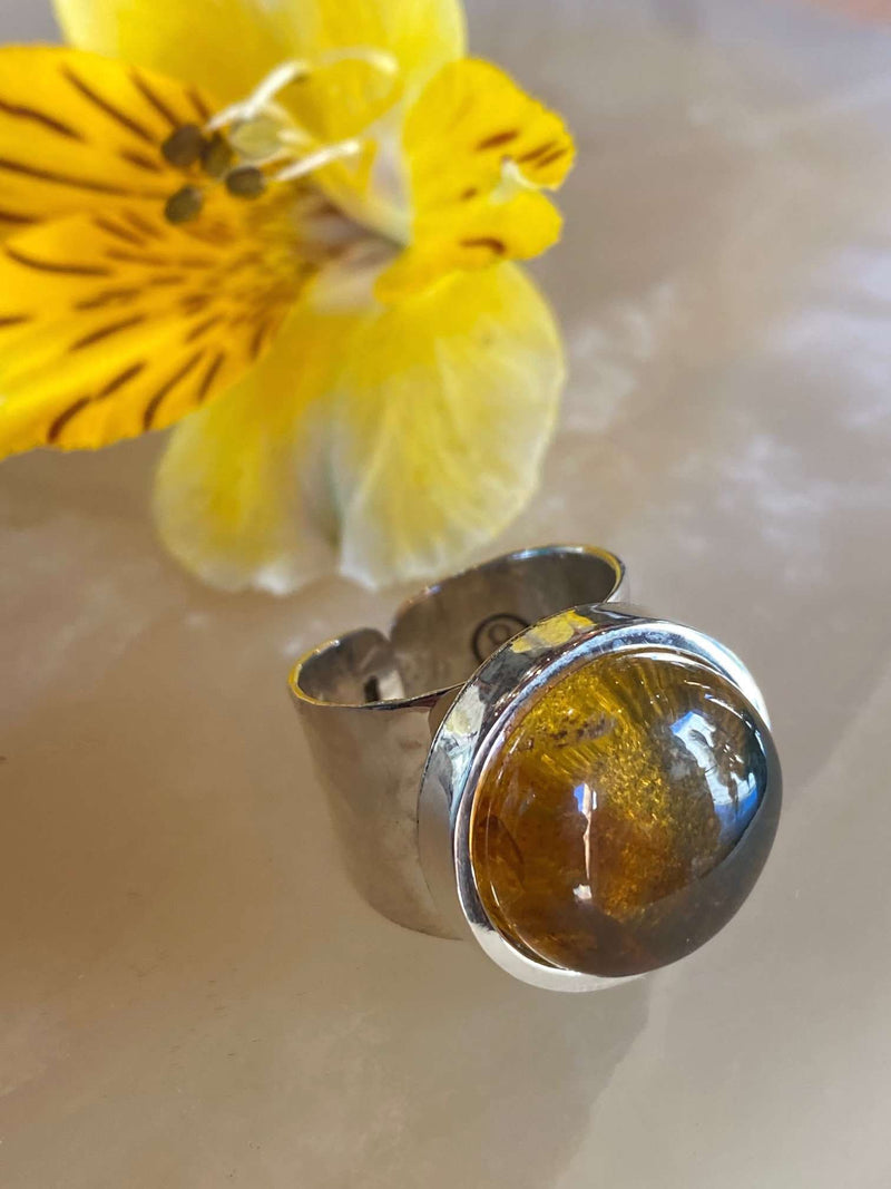 Ring with Large Amber Gem
