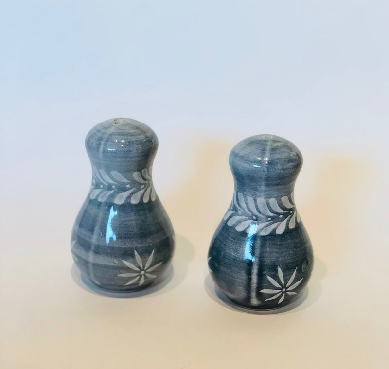 Hand Painted Stoneware Gray Coco Salt and Pepper Shakers
